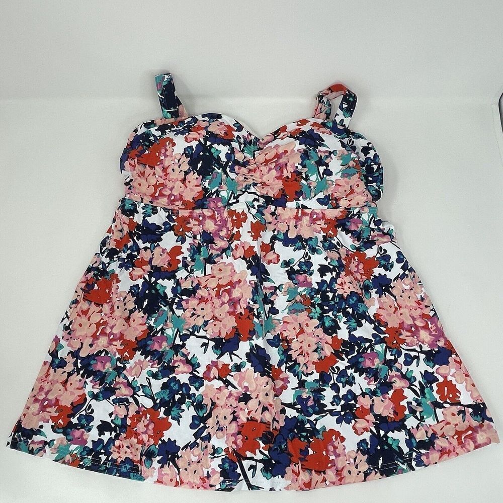 LANDS END Womens Pink Floral Tankini Top NEW Padded Adjustable Straps 6 D